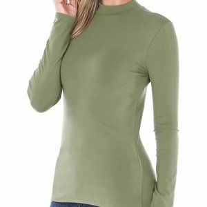 311. Long Sleeve Mock Neck Top Lt Olive